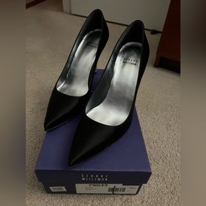 BLACK RHINESTONE SATIN STUART WEITZMAN HEELS!